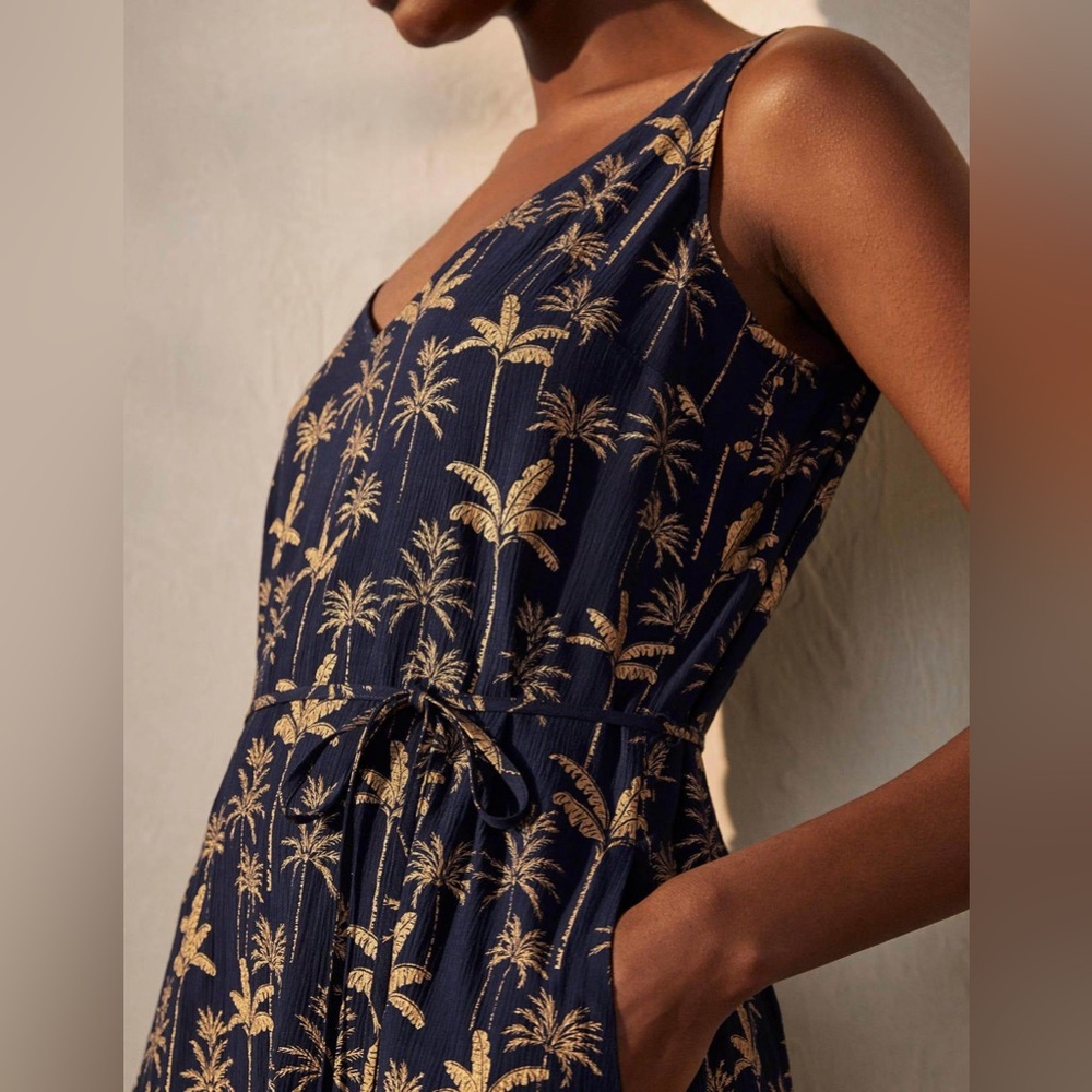 Boden Alicia Navy Palm Foil Stamp Dress 2